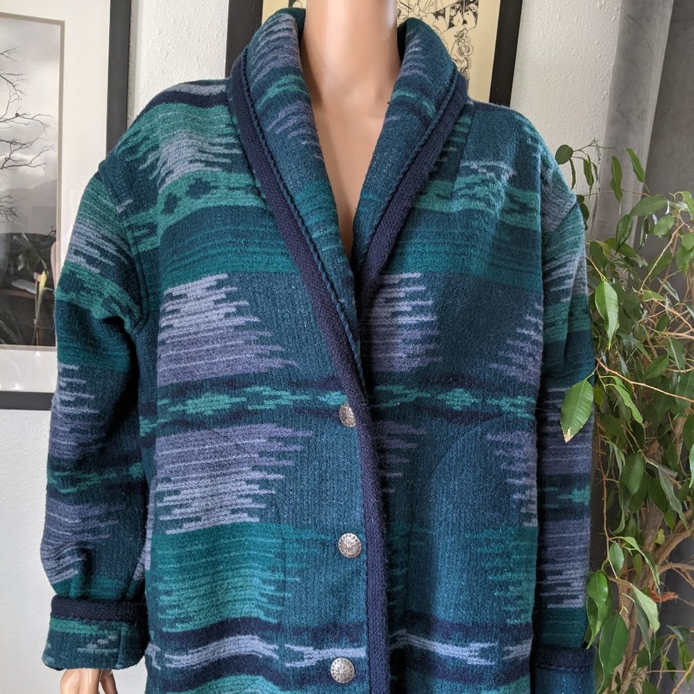 Woolrich Women's (M) Wool Blend Shawl Collar Aztec Pattern Coat - Made in USA